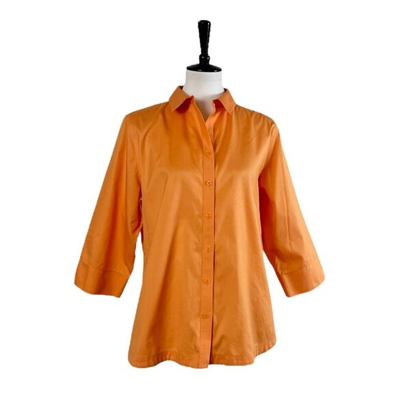 Chico’s Size 2 Button Down Top 3/4 Sleeves No Iron Cotton Peach Women’s M/12 - Picture 1 of 11